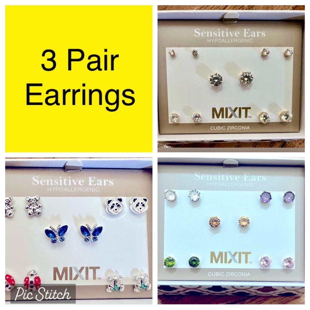 Hypoallergenic Cubic Zirconia Earring 3 box sets cubic zirconia studs NWT